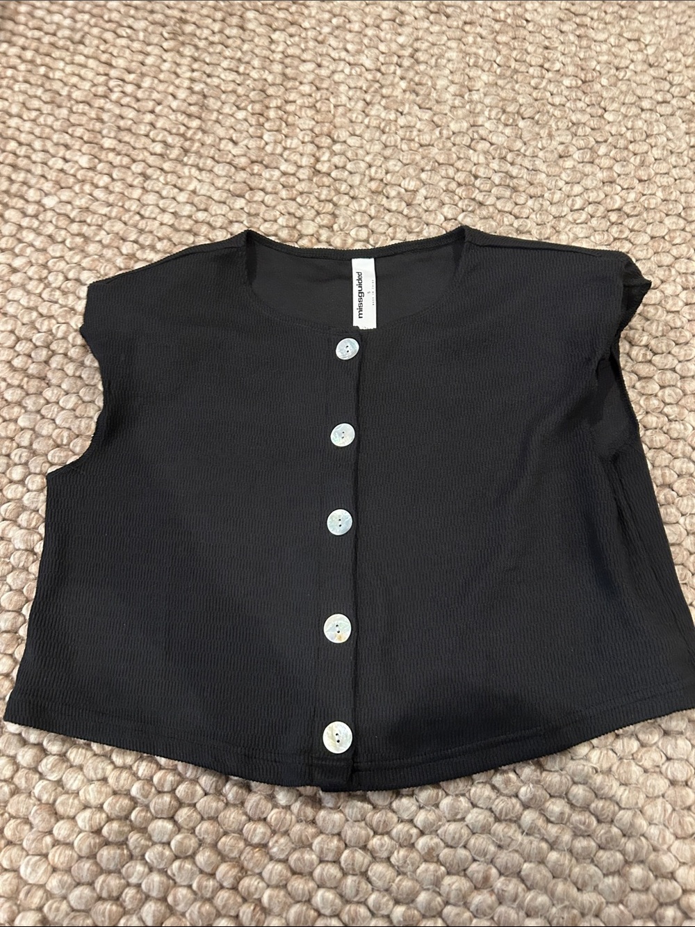 Missguided Black Ribbed Button-Front Crop Top